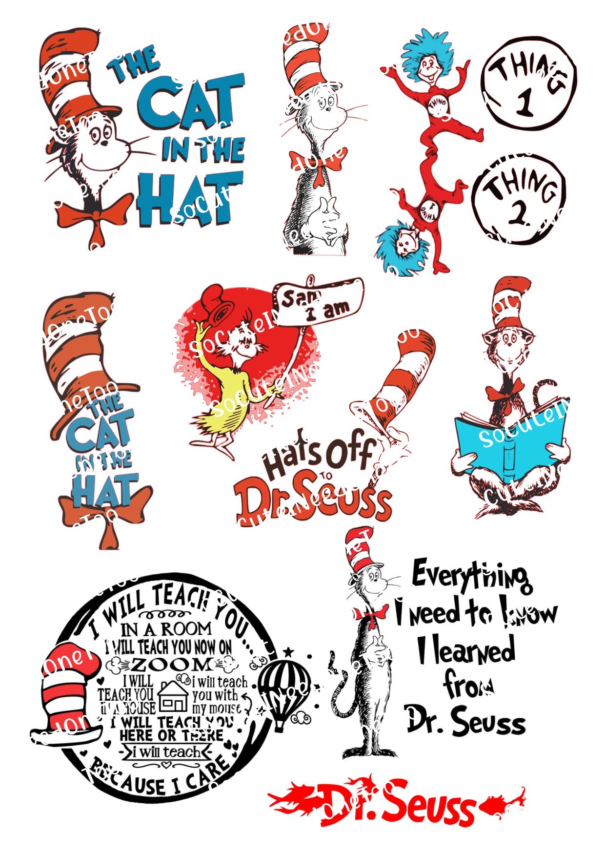 Dr. Seuss n.° 2 en papel transparente/blanco para toboganes de agua, listo para usar 