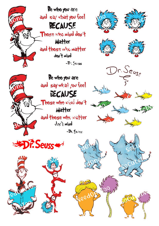 Vaso Dr. Seuss sobre papel transparente/blanco para toboganes de agua, listo para usar 