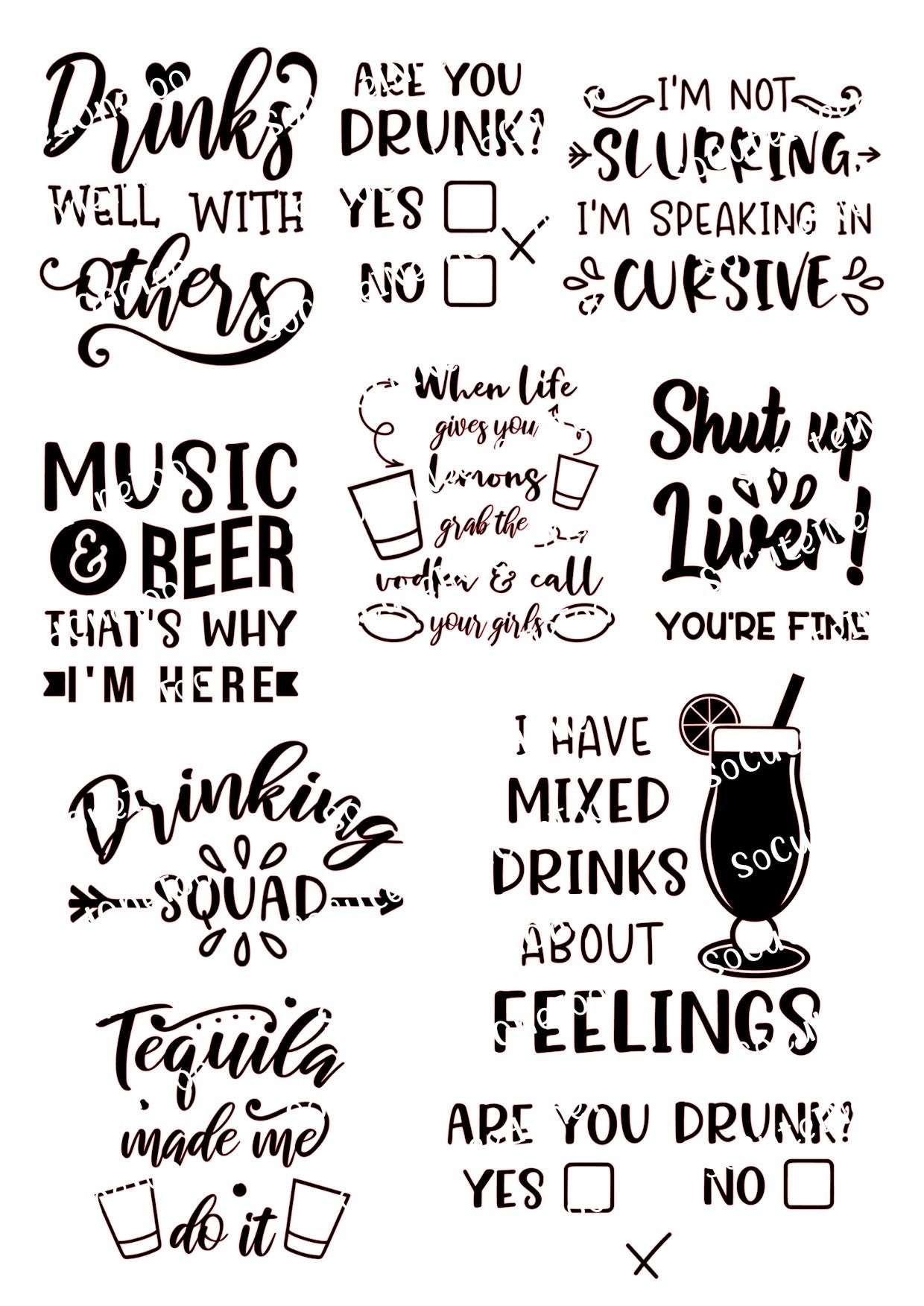 Drinking Squad en papel transparente/blanco para tobogán acuático, listo para usar 