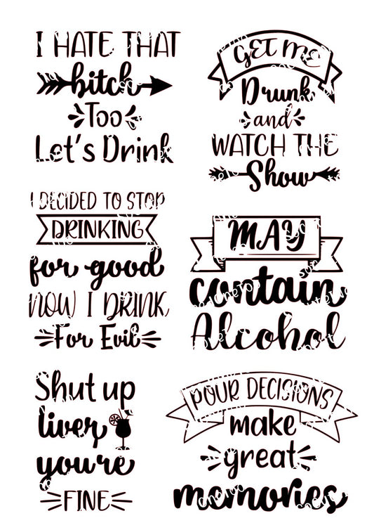 Drinking Waterslide Decals Vol 2 – Pour Decisions & Funny Drinking Sayings for Tumblers