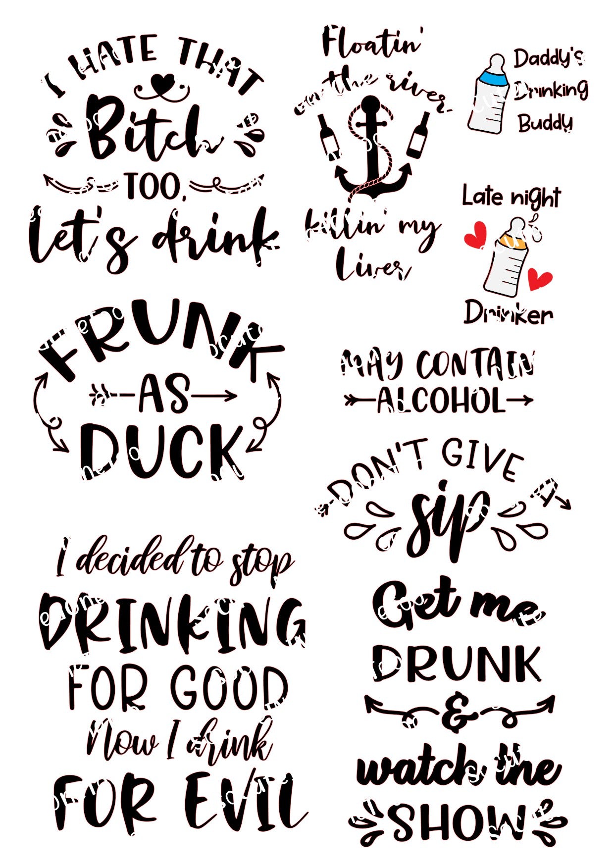 Drinking Squad #1 en papel transparente/blanco para toboganes de agua, listo para usar 