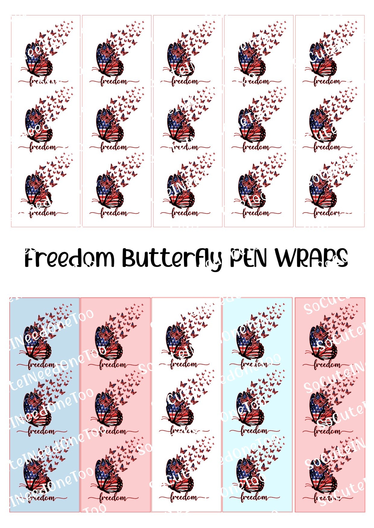 Freedom Butterfly Pen Wraps – Patriotic USA Butterfly Designs for Bic Pens