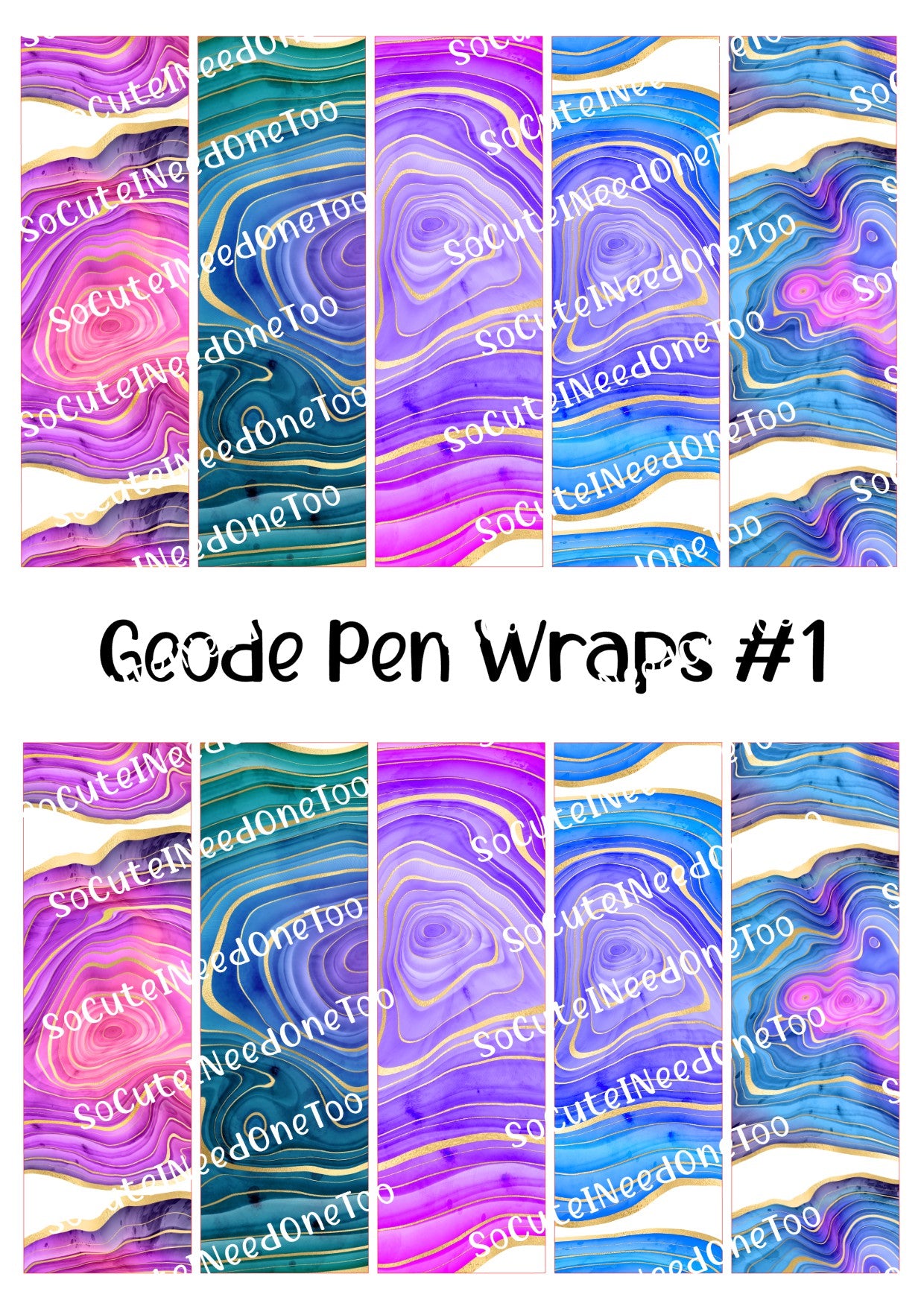 Geode Pen Wraps #1 - Crystal Waterslide Decals