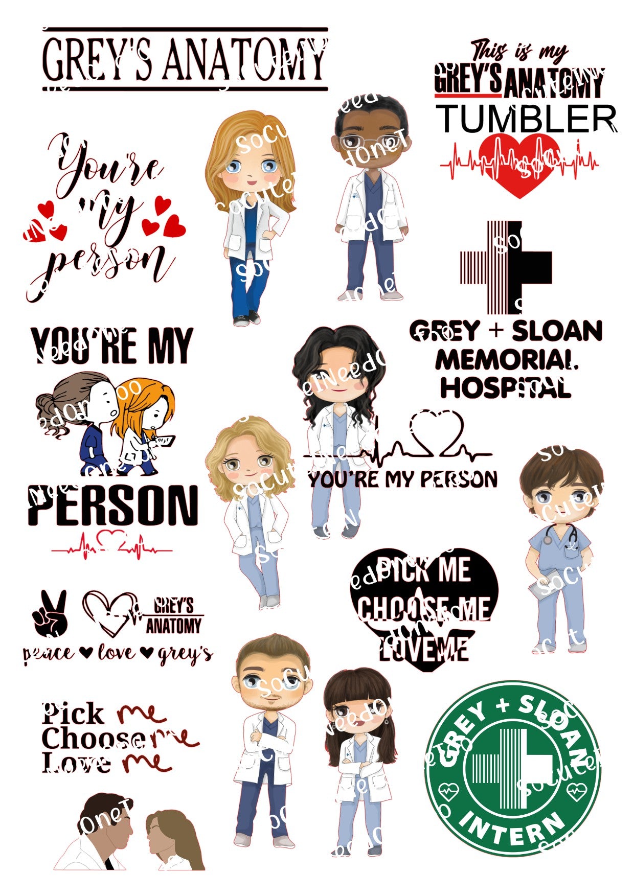 Greys Anatomy TV show waterslide decals vol 2 for tumblers