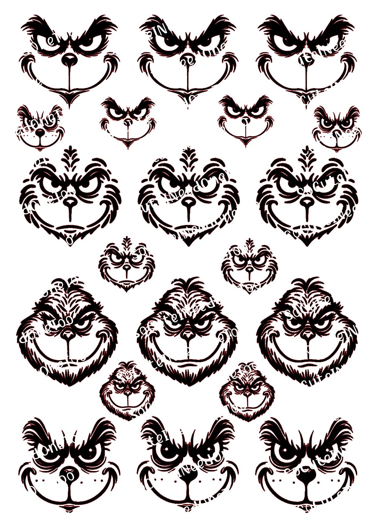Grinch Faces Waterslide Decals - Multiple Expressions & Sizes Available