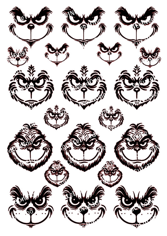 Grinch Faces Waterslide Decals - Multiple Expressions & Sizes Available