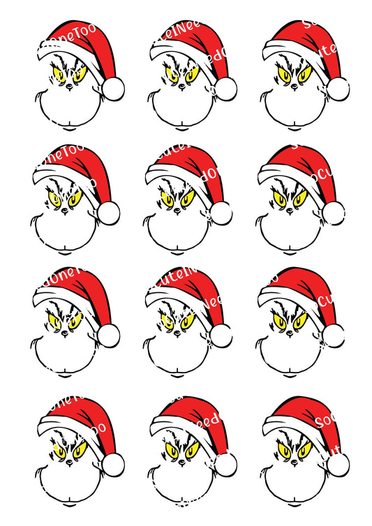 Santa Hat Grinch 2" Waterslide Decals