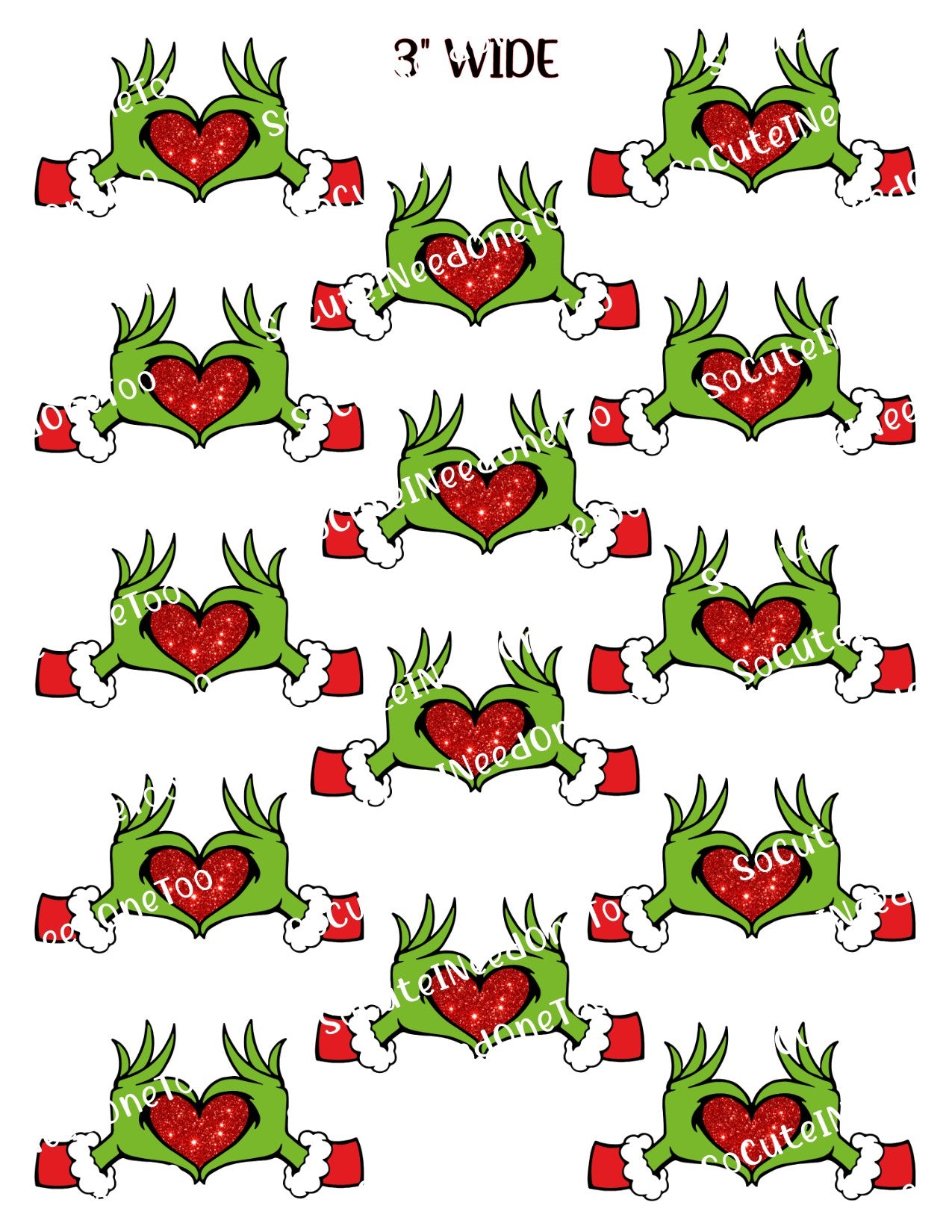 Grinch Hands With Heart Waterslide Decals