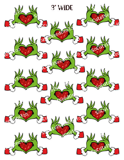 Calcomanías para tobogán acuático con manos de Grinch y corazón