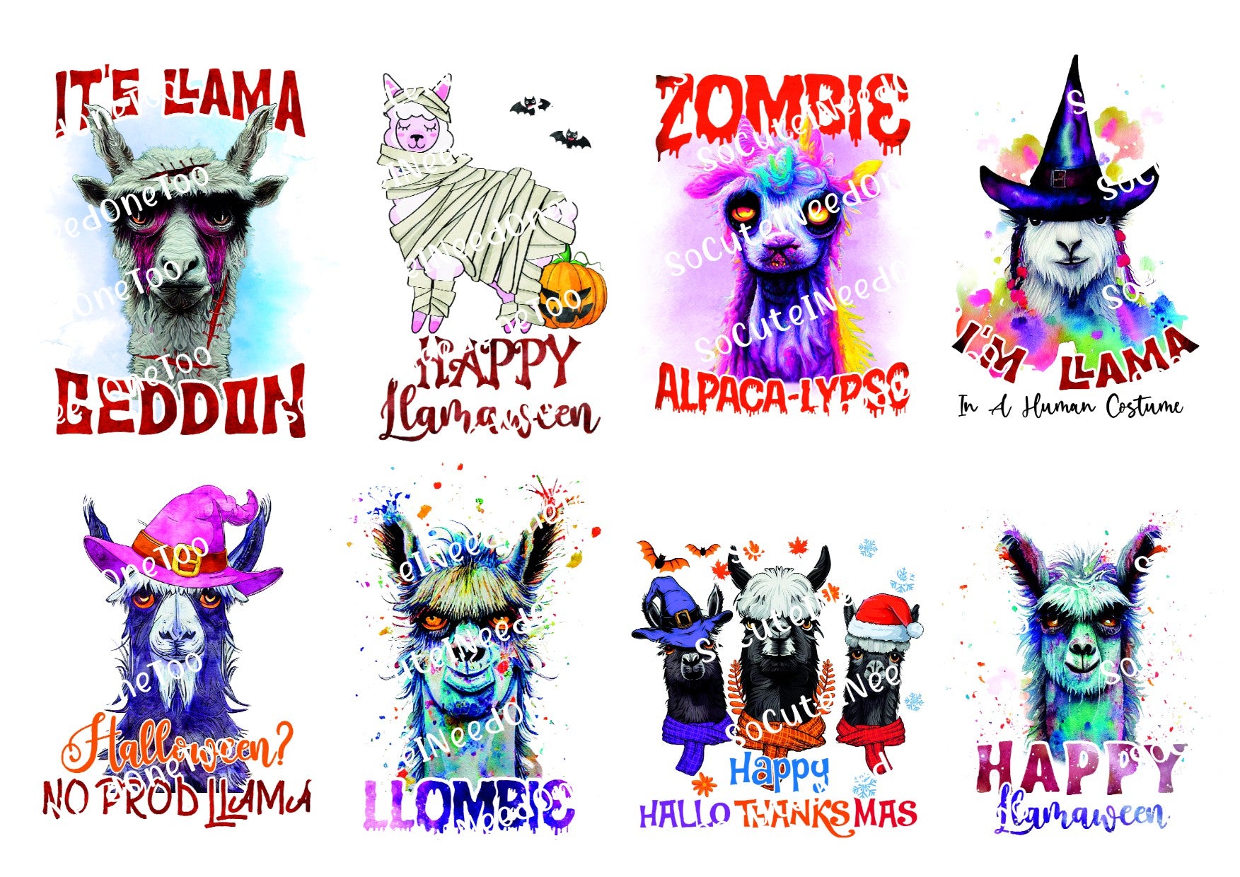 Halloween llamas full sheet waterslide decals for tumblers