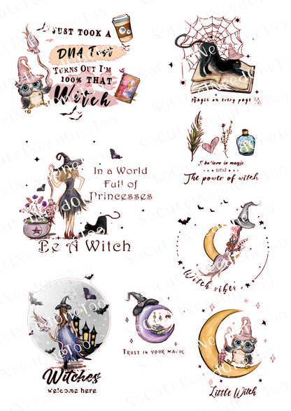 Set of witch-themed waterslide decals