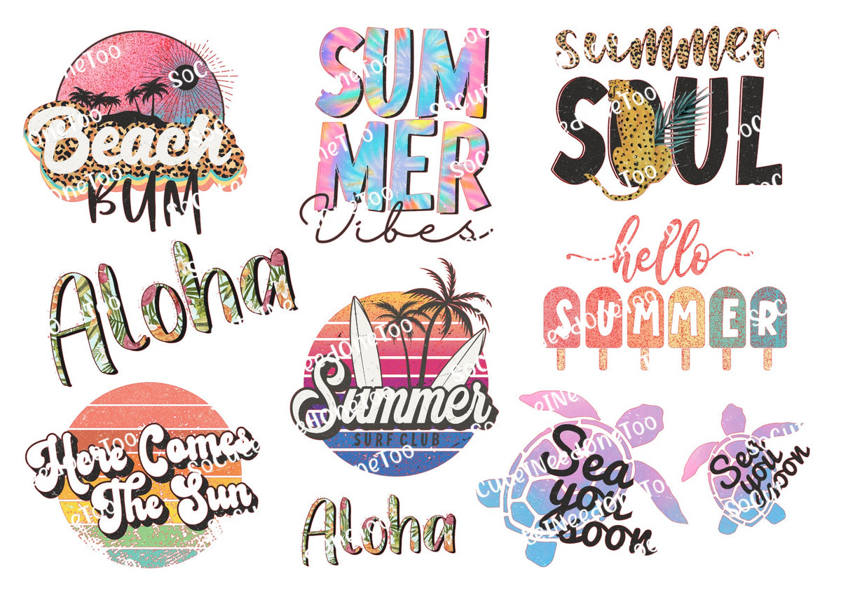 Hello Summer waterslide decal sheet – summer beach designs for tumblers