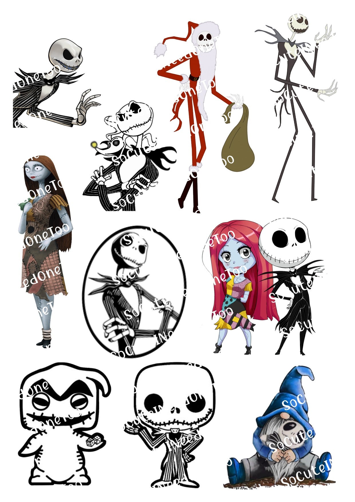 Jack and Sally Nightmare Before Christmas waterslide decals for tumblers