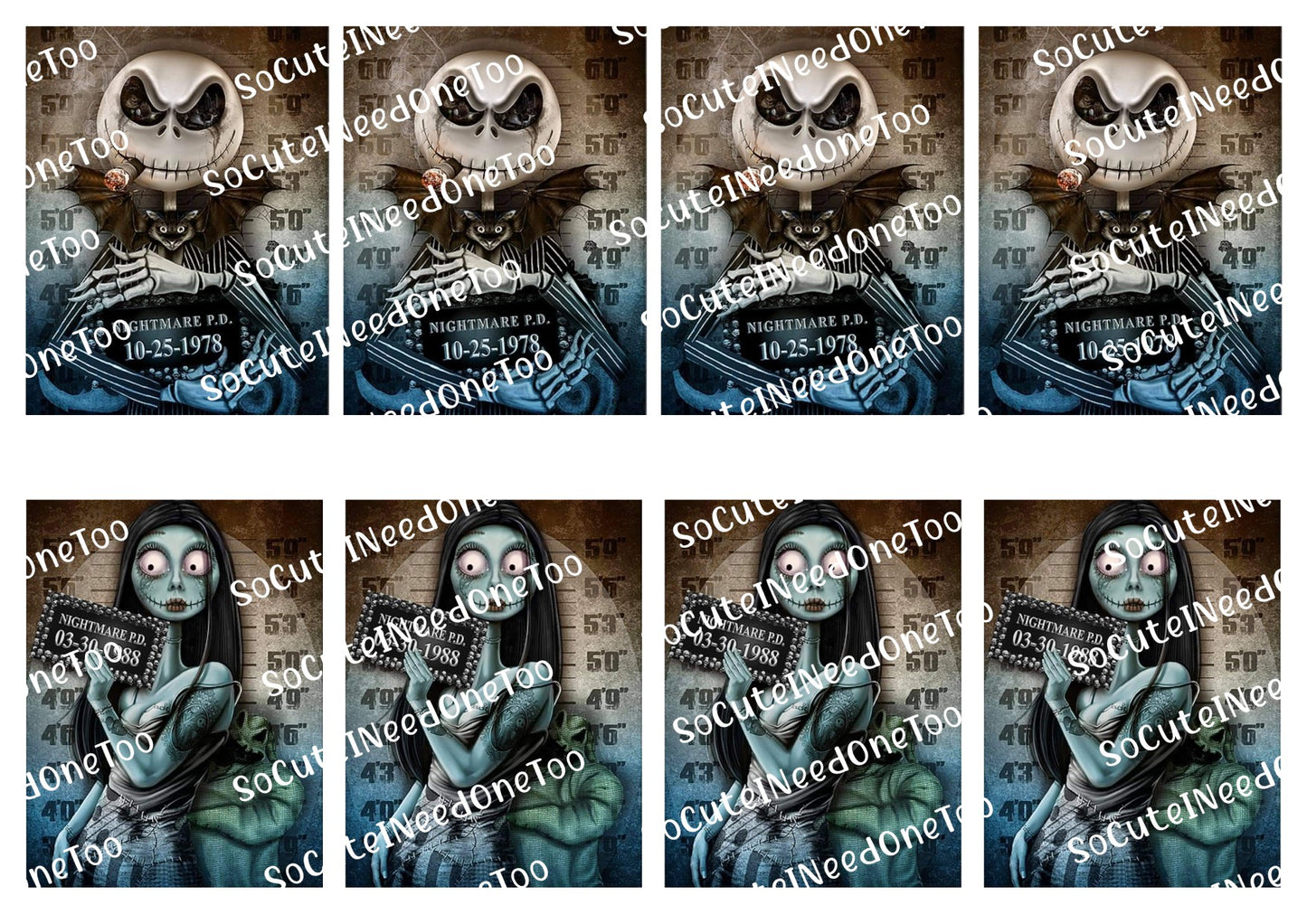 Jack and Sally Mug Shot Waterslide Decals - Nightmare Before Christmas