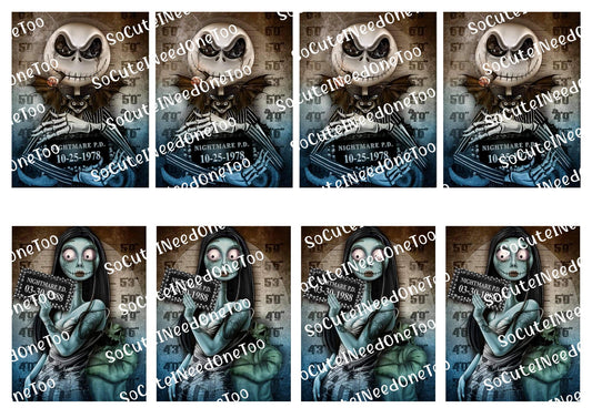 Jack and Sally Mug Shot Waterslide Decals - Nightmare Before Christmas