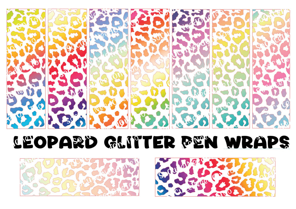 Leopard Glitter Pen Wraps #2 – Bold Sparkly Animal Print Designs for Bic Pens