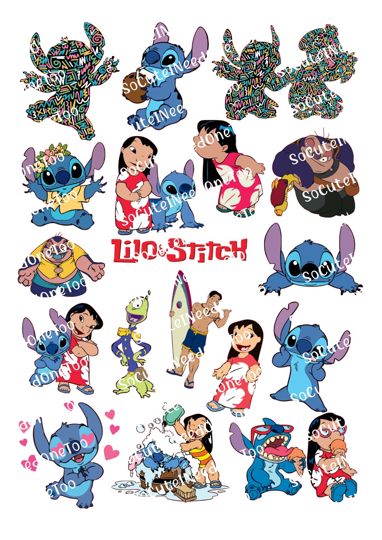 Lilo & Stitch Waterslide Decals - 15 Full Sheets for Fun Crafts and DIYs - SoCuteINeedOneToo