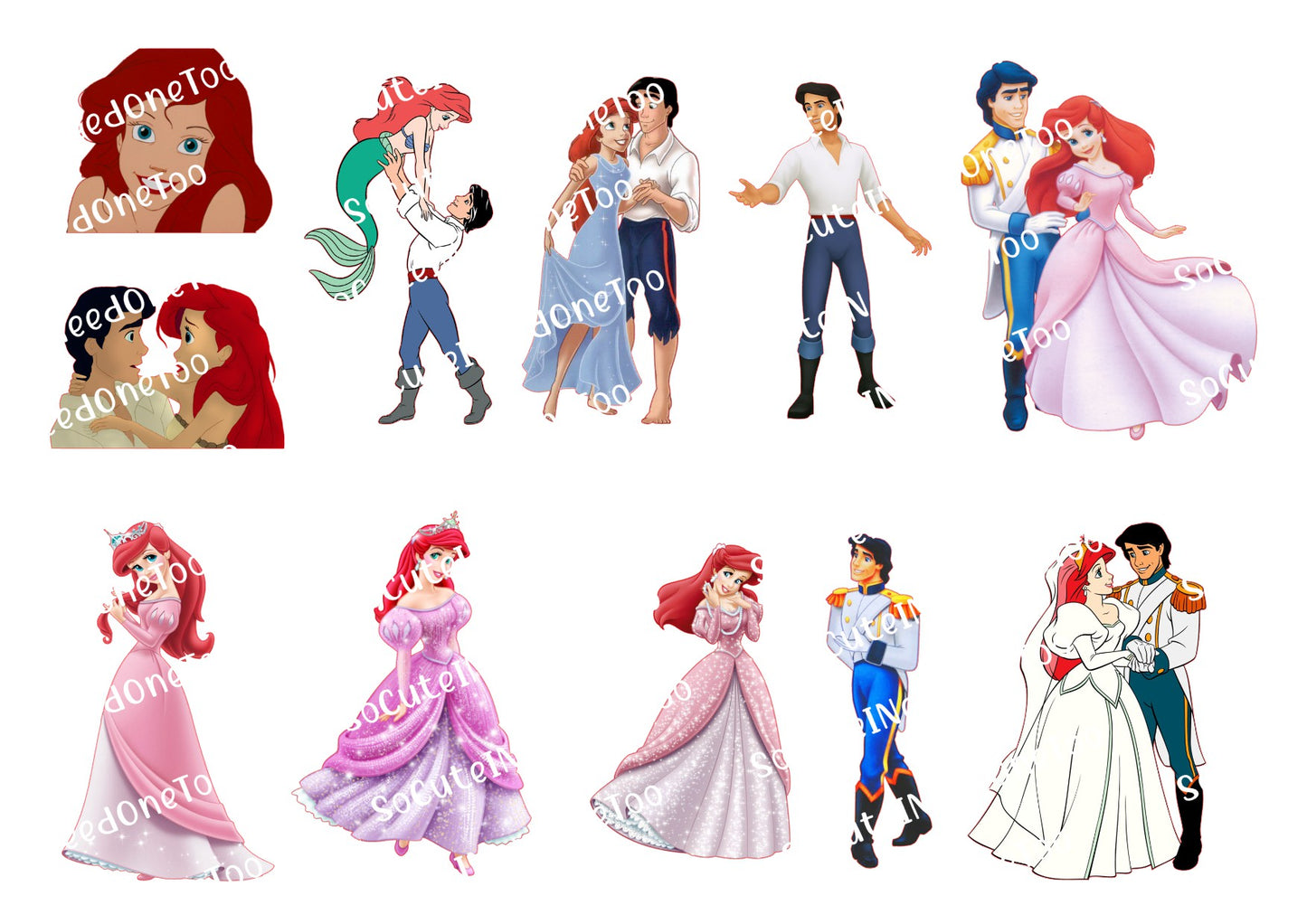 Little Mermaid Wedding Waterslide Decals – Ariel Bridal Designs for Tumblers & Gifts