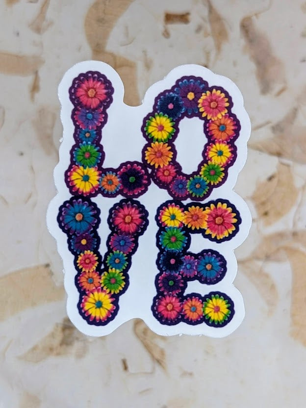 Colorful 'LOVE' sticker with floral design SoCuteDecals