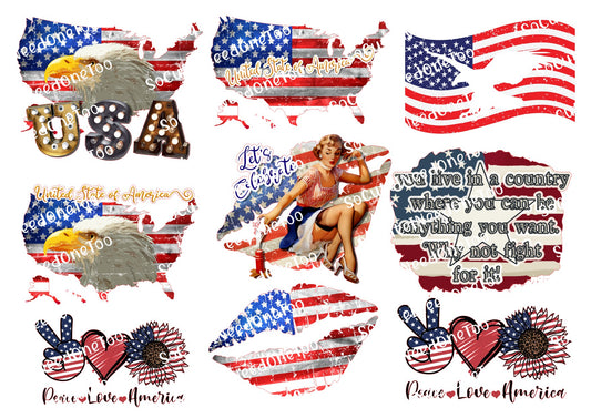 Love of America Waterslide Decals – Patriotic Designs for Tumblers