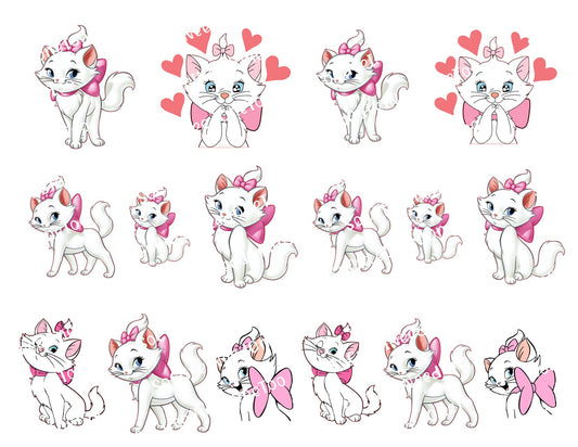 Marie Aristocats #1A Waterslide Decals | Smaller Kids Cup Size | Clear or White