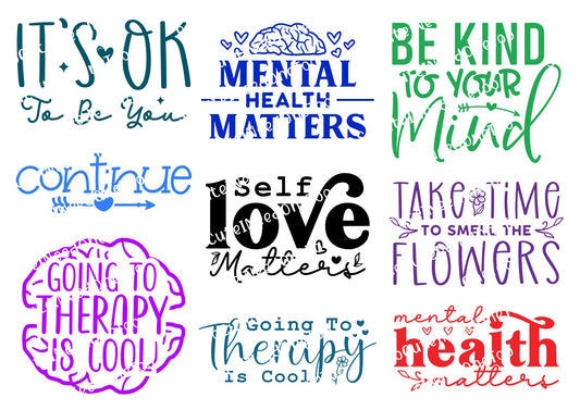 Mental Health #2 Waterslide Decals – Therapy & Mental Wellness Designs for Tumblers