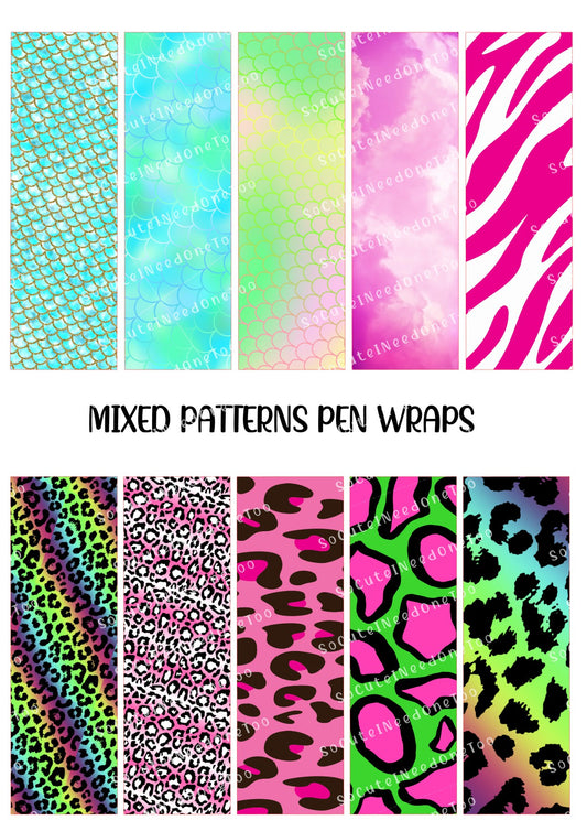 Mixed Pattern Pen Wraps – Colorful Variety Designs for Bic Pens
