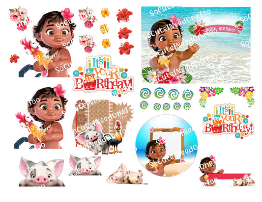 Moana Baby Characters Waterslide Decals - Clear or White Background