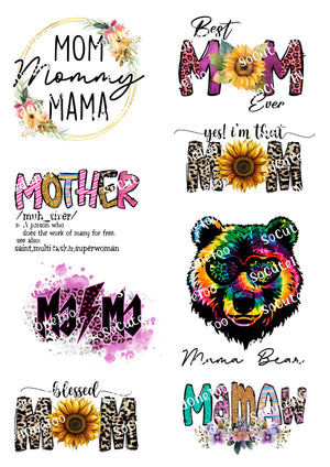 Mom Mama Bear waterslide decal sheet – mom life sayings & designs for tumblers