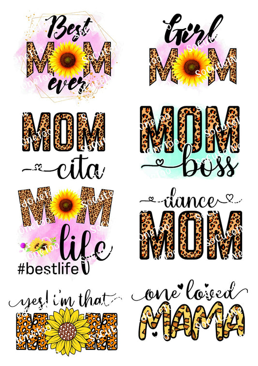 Mom Life #3 en papel transparente/blanco para toboganes de agua, listo para usar 