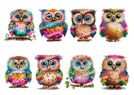 Owls Vibrant Color Waterslide Decals – Colorful Owl Designs for Tumblers