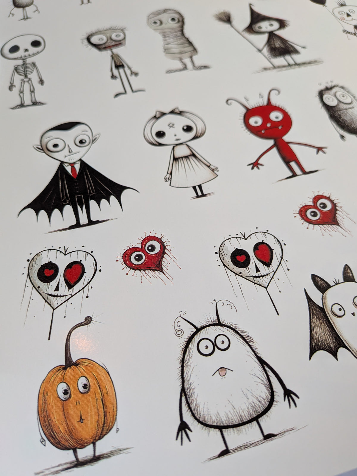 Vampire, pumpkin and bat sketched Halloween stickers