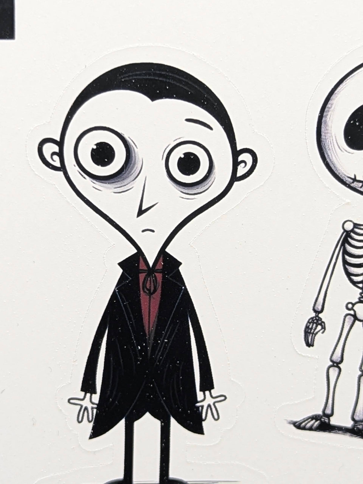 Close-up of the sketched vampire Halloween sticker