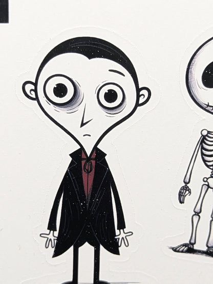 Close-up of the sketched vampire Halloween sticker