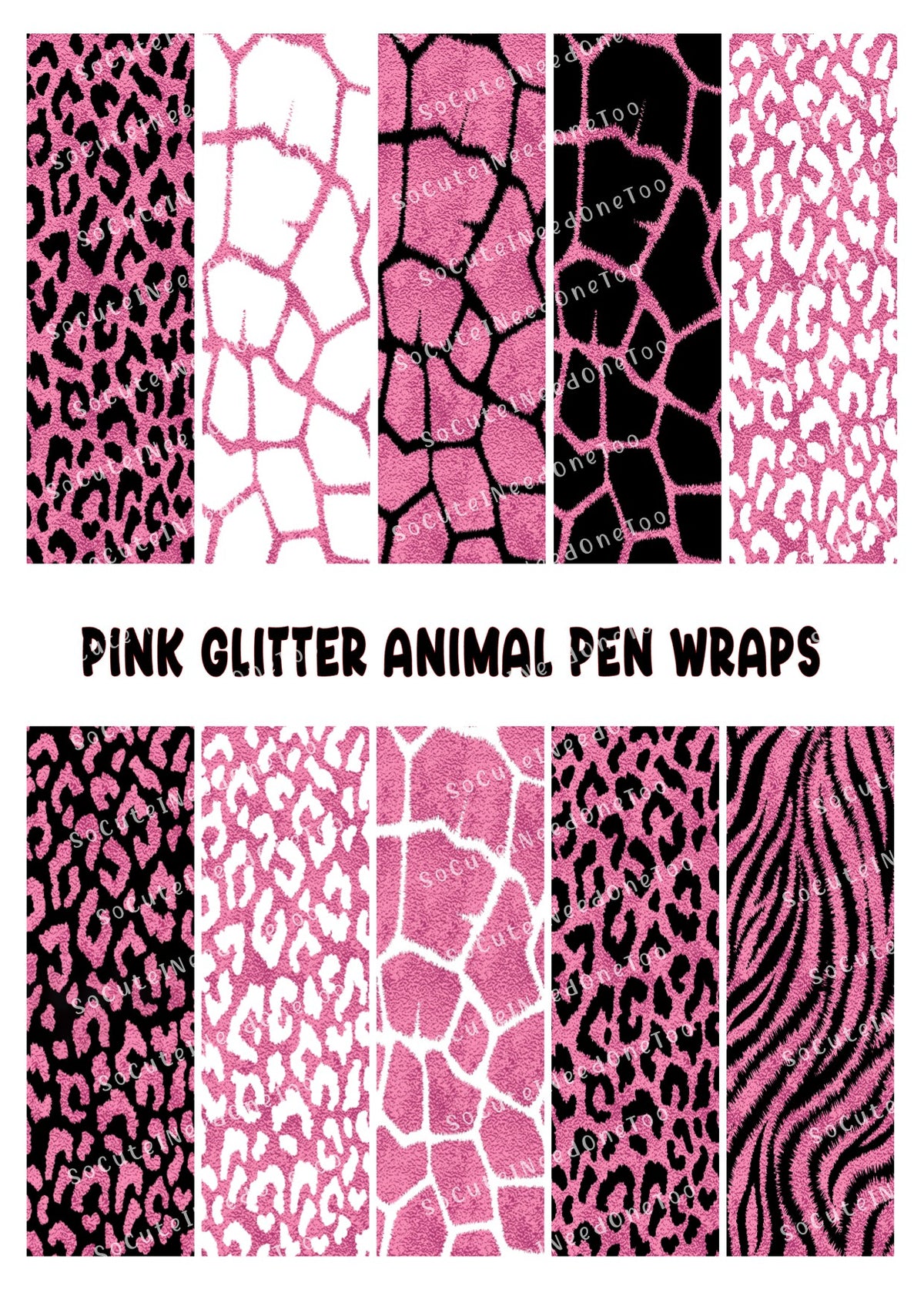 Pink Glitter Animal Skin Pen Wraps – Glam Animal Print Designs for Bic Pens