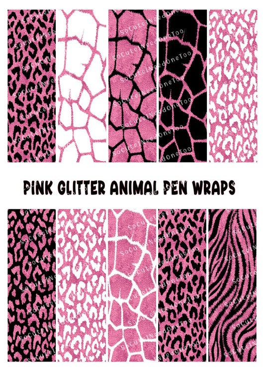 Pink Glitter Animal Skin Pen Wraps – Glam Animal Print Designs for Bic Pens