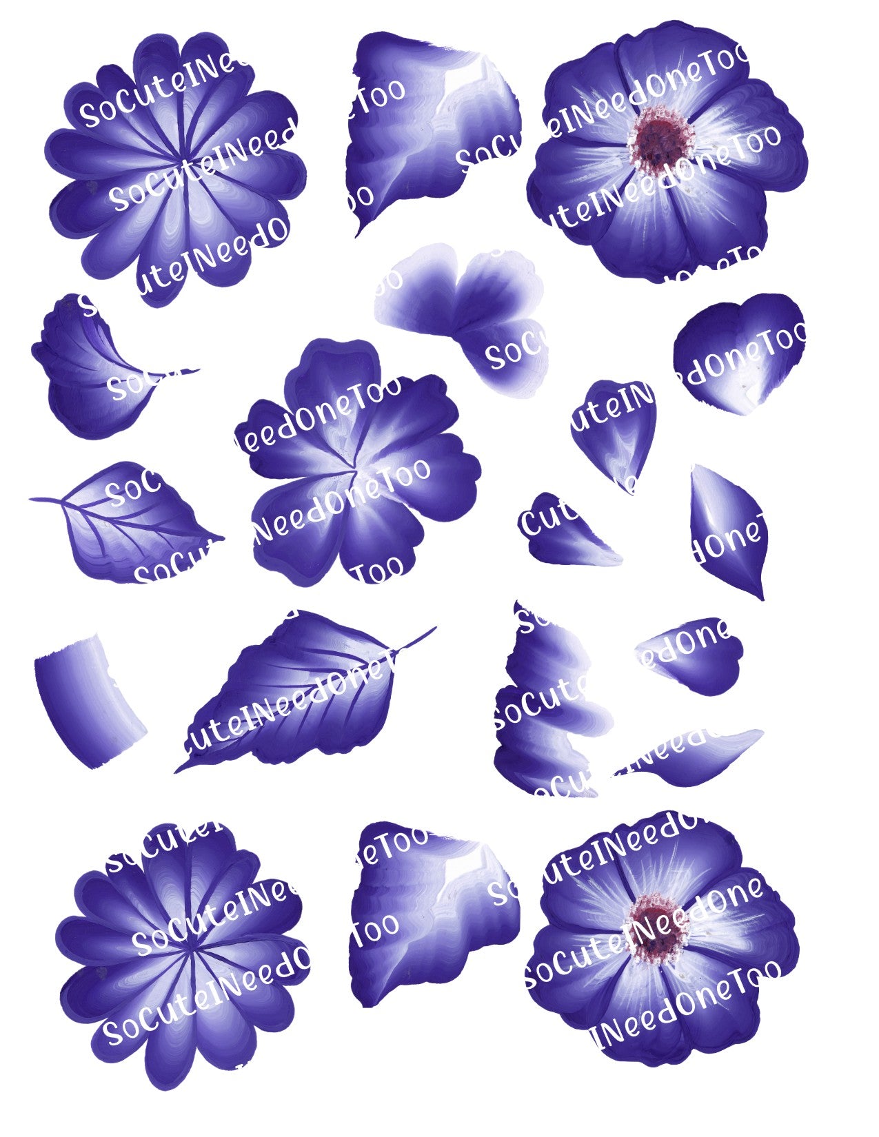 Flores moradas sobre papel para acuarela transparente/blanco, listas para usar 