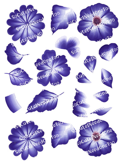 Flores moradas sobre papel para acuarela transparente/blanco, listas para usar 