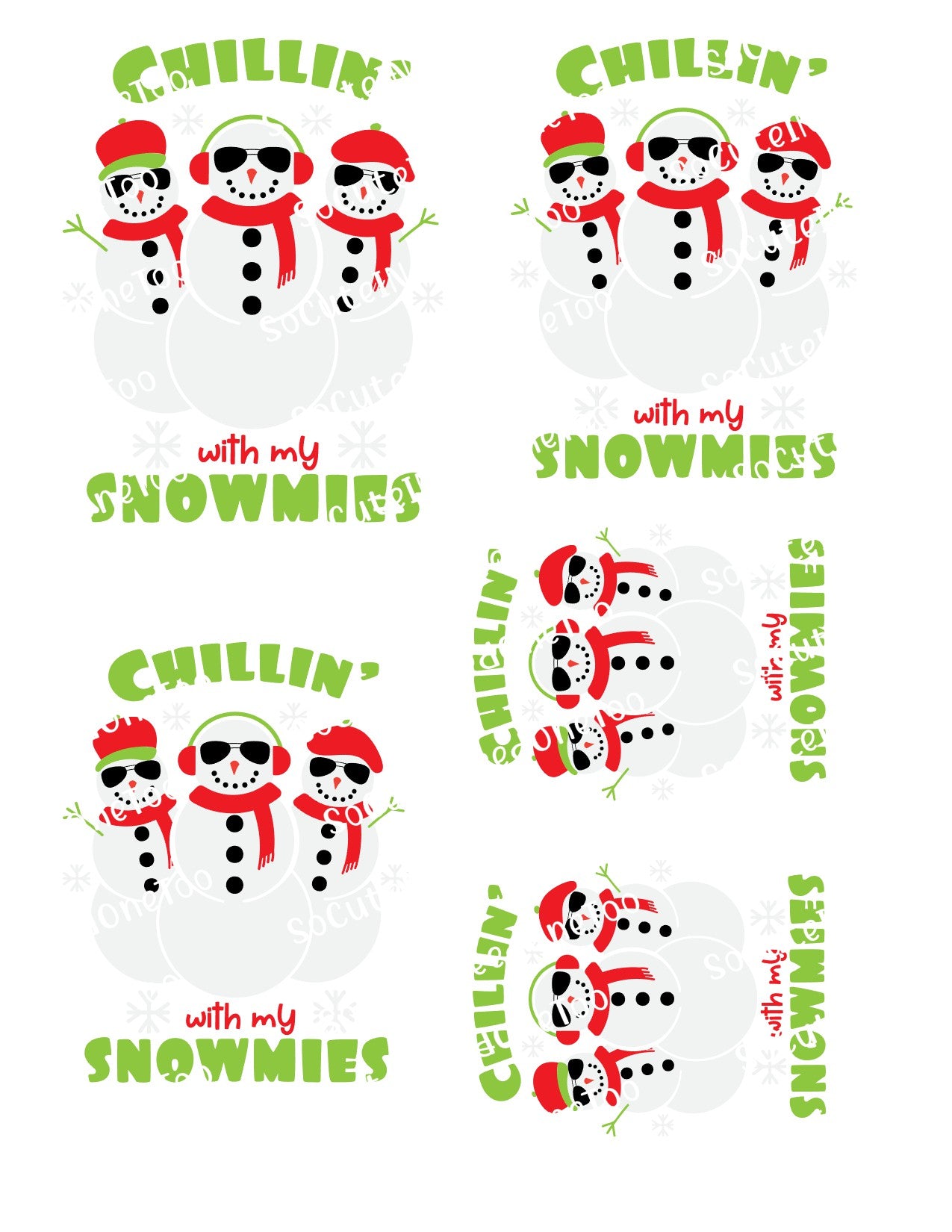 SNOWMIES - Calcomanías de agua de hoja completa 