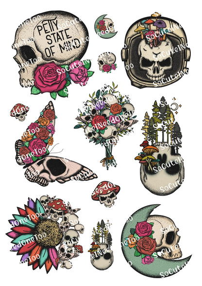 Skull Waterslide Decals - Multiple Designs Clear Background 3-3.5 Inch