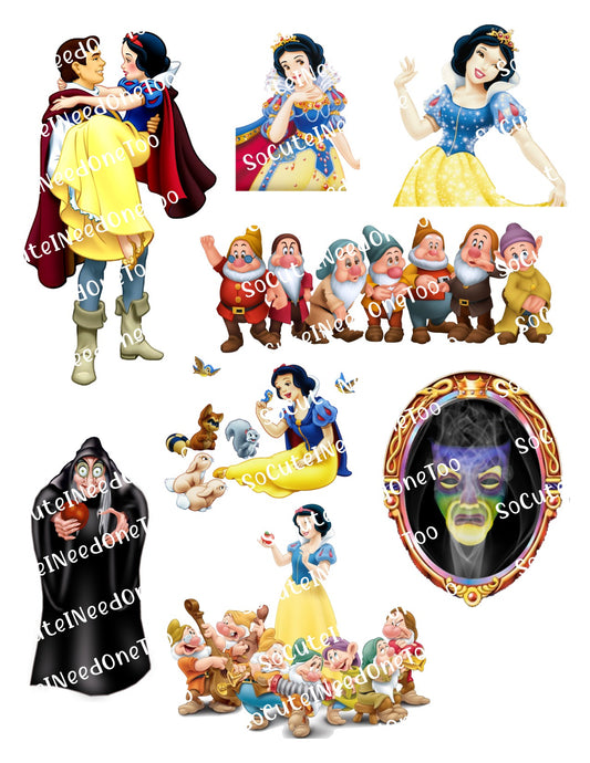 Blancanieves y los siete enanitos en papel transparente/blanco para toboganes de agua, listo para usar 