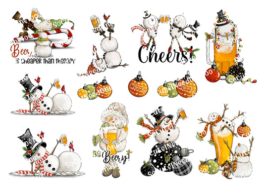 Snowman Drinking Beer Waterslide Decals