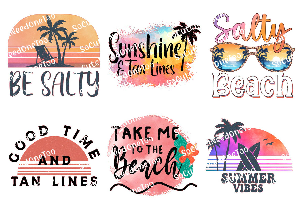 Summer Vibes waterslide decal sheet – beach & summer designs for tumblers