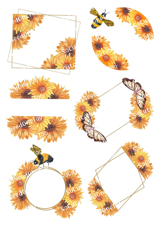 Calcomanías de agua con marcos de girasoles 