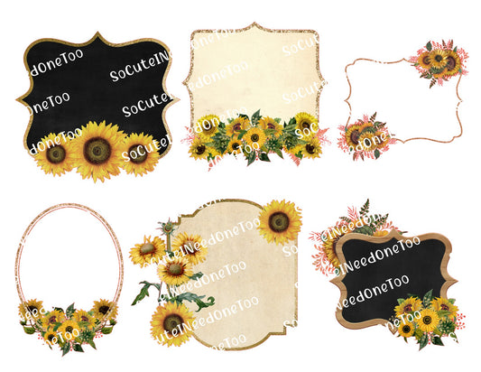 Calcomanías de agua con marcos de girasoles 