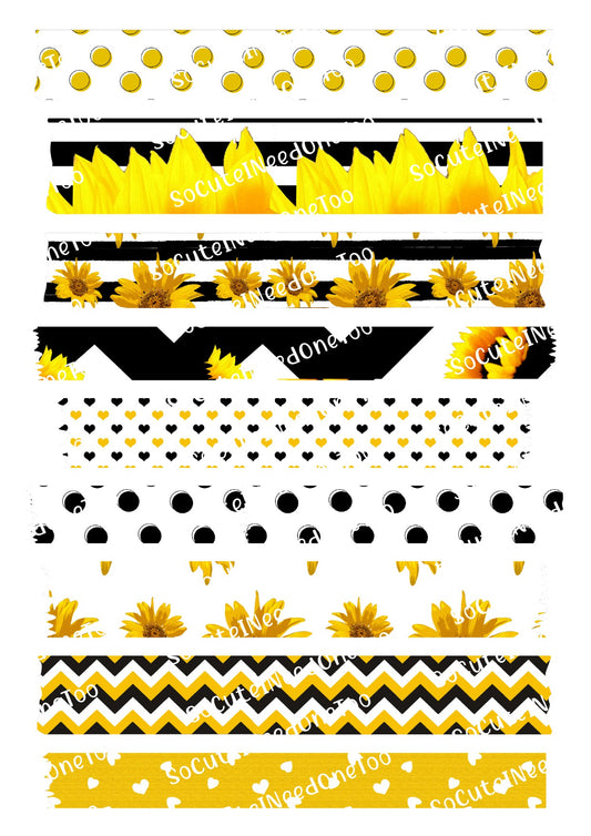 Sunflower Washi Tape Waterslide Decals - Sunflower Wrap Design - Clear or White Background