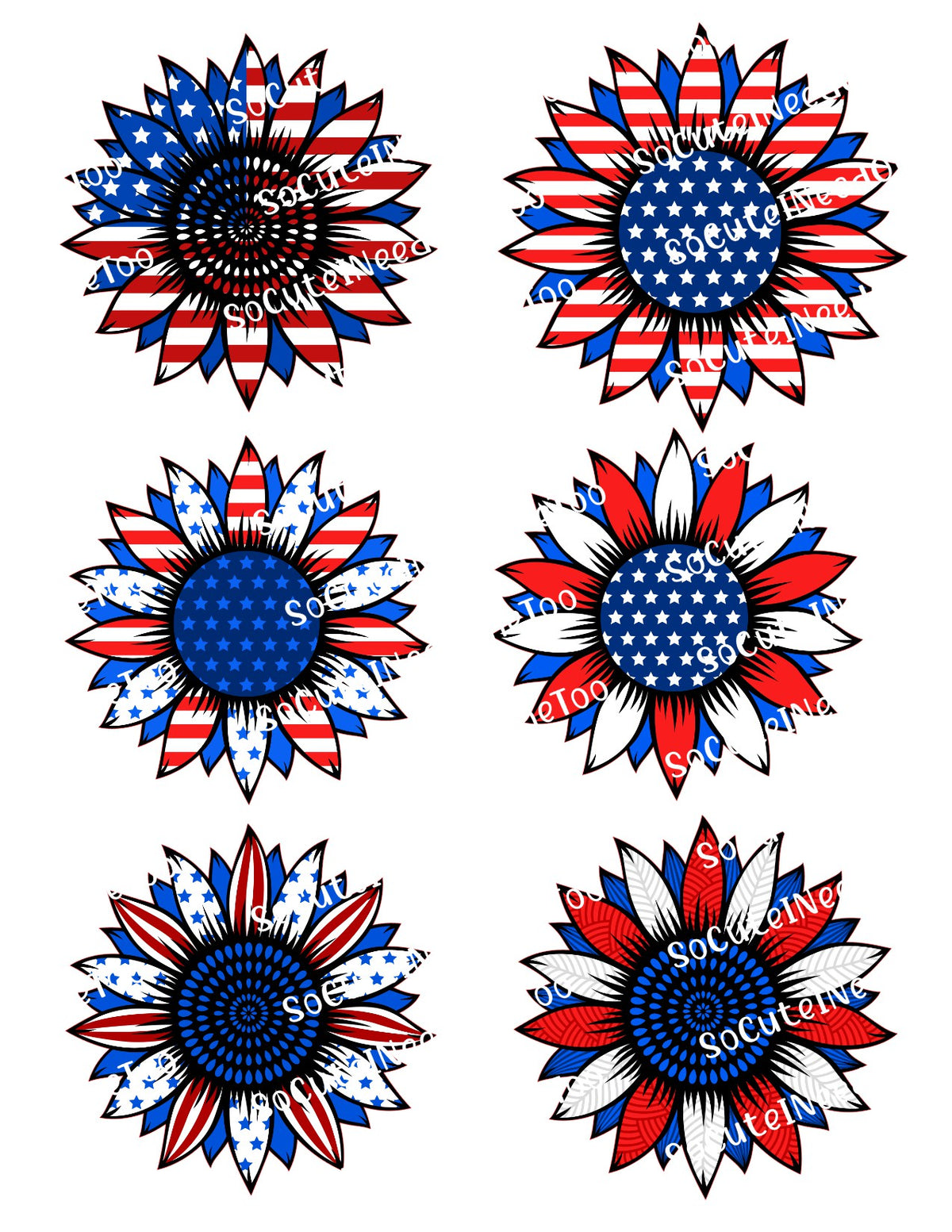 Girasol - 4 de julio en papel para agua transparente/blanco listo para usar 