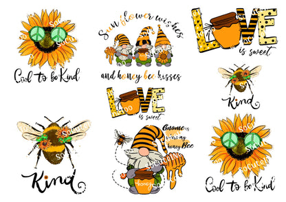 Sunflower Gnomes Waterslide Decals - Be Your Own Sunshine - Clear or White Background