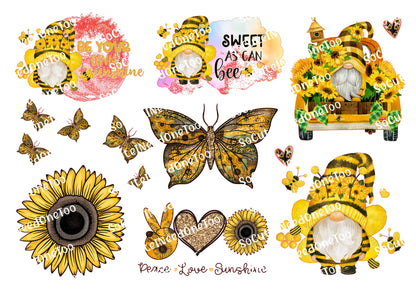 Sunflower Gnomes Waterslide Decals - Be Your Own Sunshine - Clear or White Background