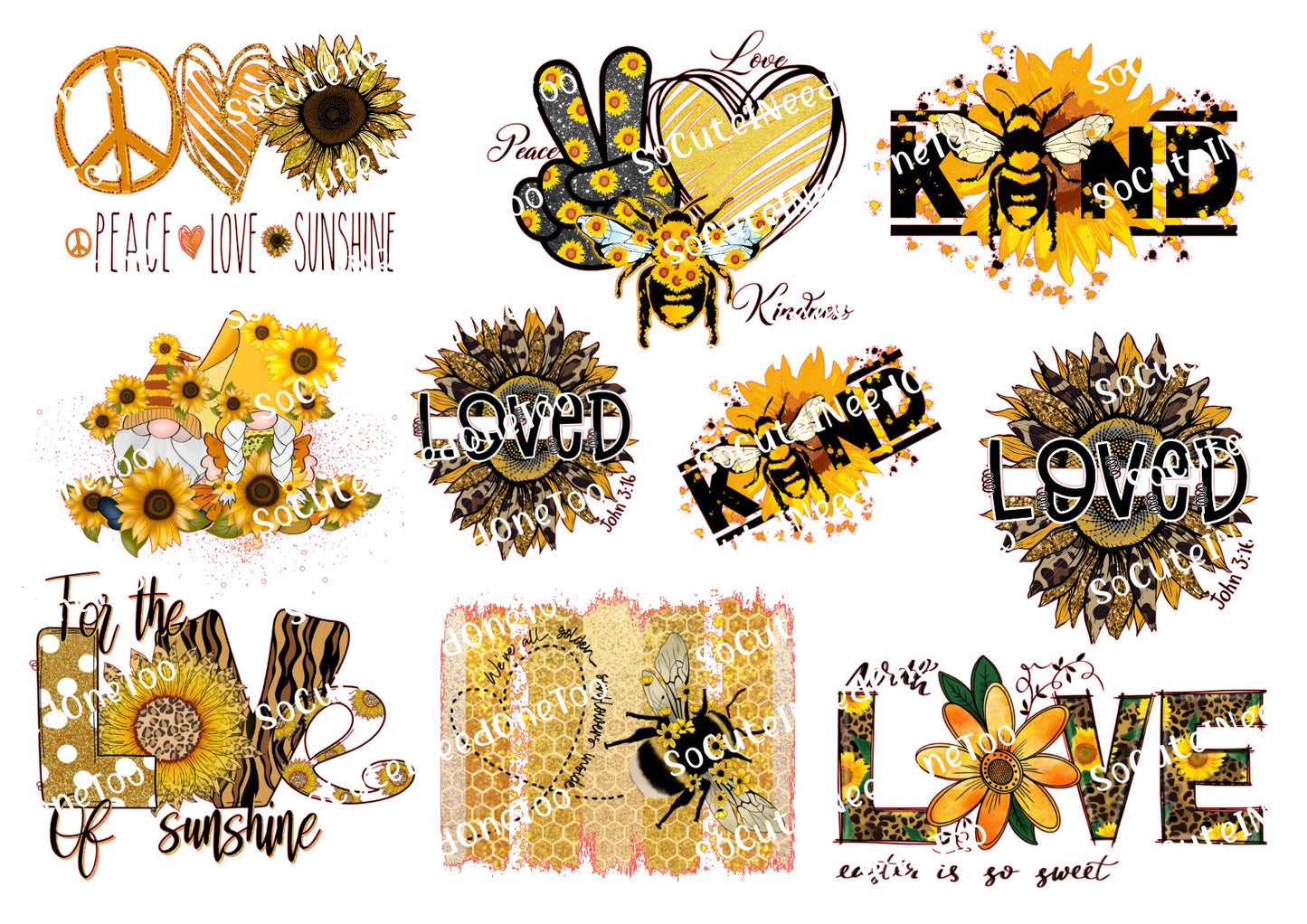 Sunflower #10 Peace Love Sunshine Waterslide Decals – Floral Designs for Tumblers